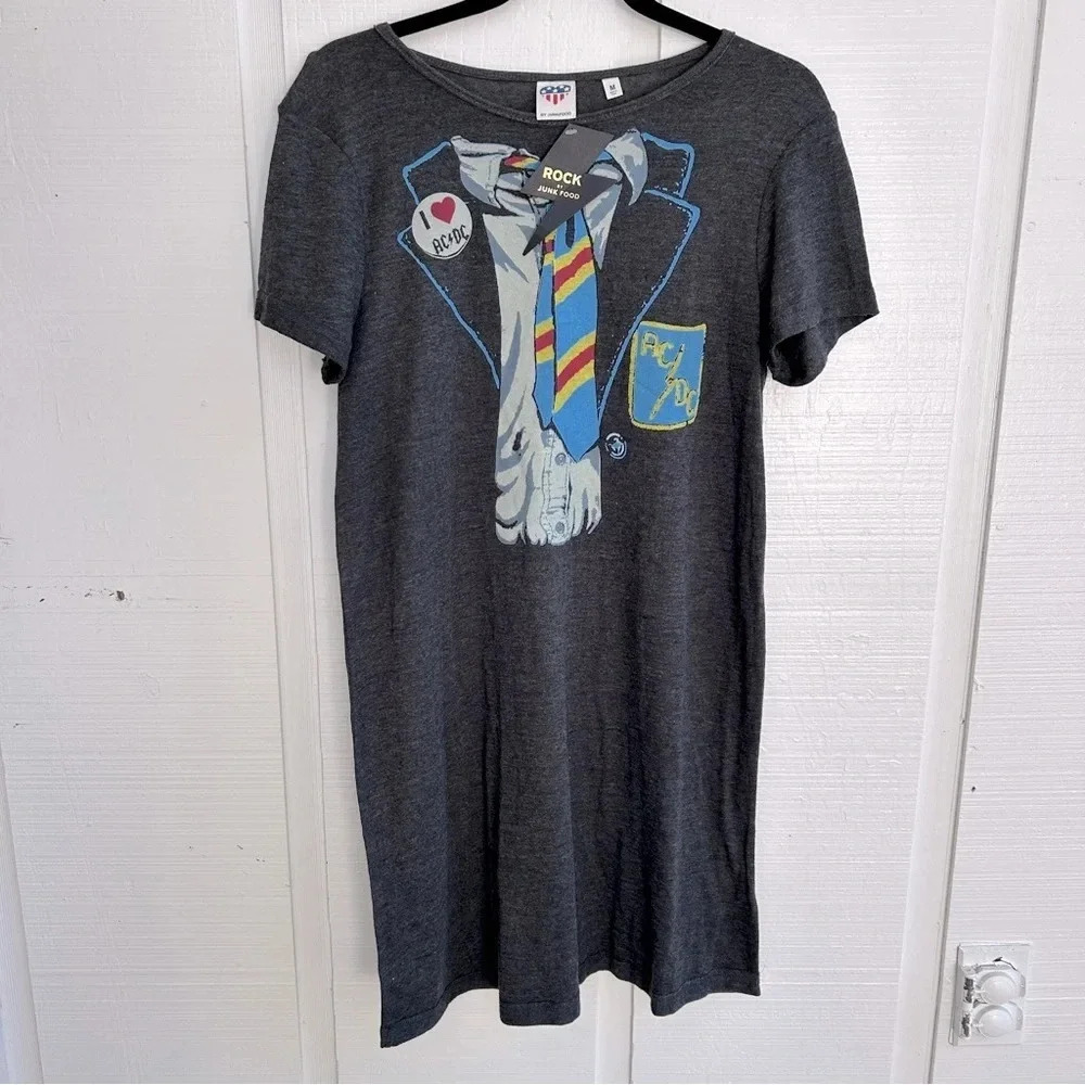 NWT Junk Food AC/DC Band Tee Rockabilly Concert T-Shirt Dress | Cotton Blend | M